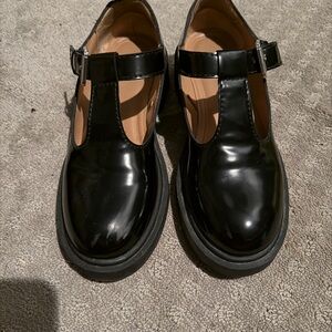 Zara Glossy Black T-Strap Mary Jane Shoes